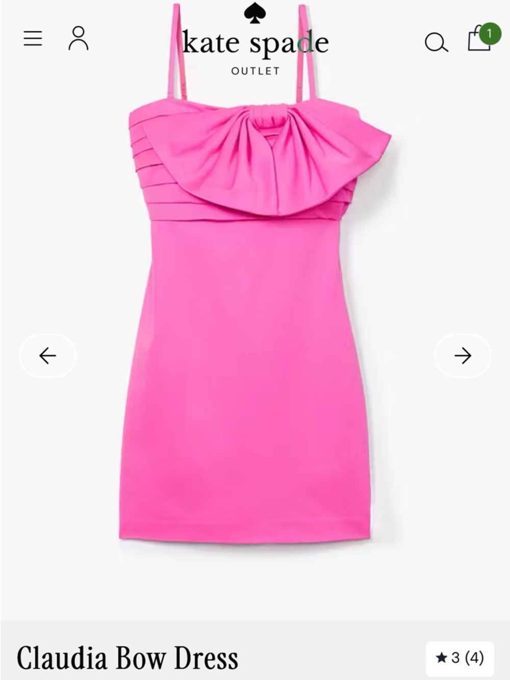 kate spade Hot Pink Bow-Detail Mini Dress, NWOT, Size 12, runs small in bust